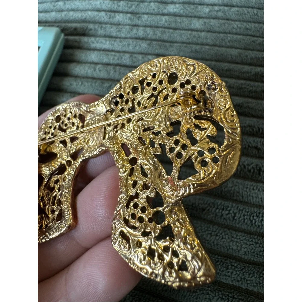 1928 Jewelry Gold‎ Filigree Rhinestone Bow Brooch Pin Vintage Style Elegant